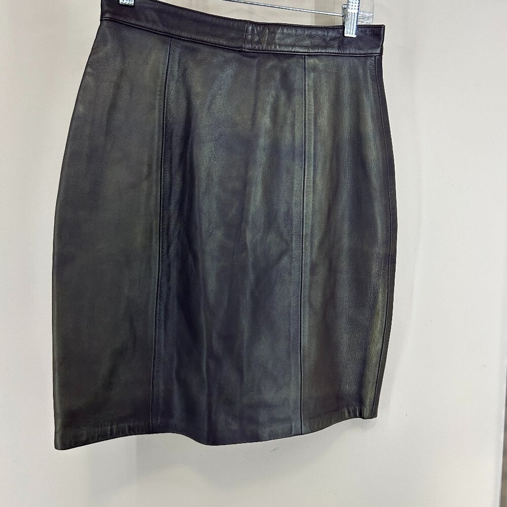 Vtg Mardini Dark Brown soft real leather lined pencil midi skirt EU Sz12 Sz 8